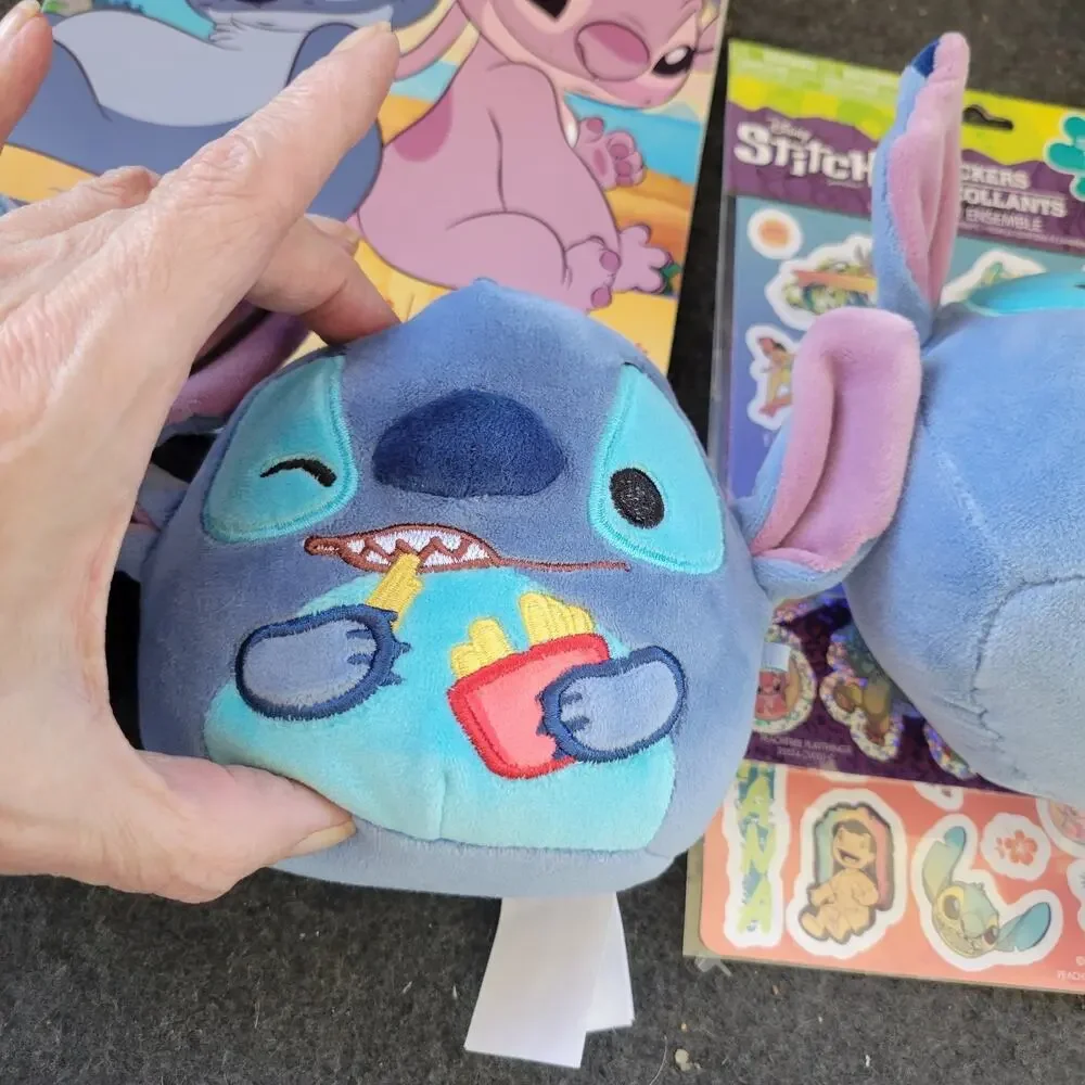 Lot Of 4 Stitch Disney Plush‎ Stuffed Also Stickers And Book